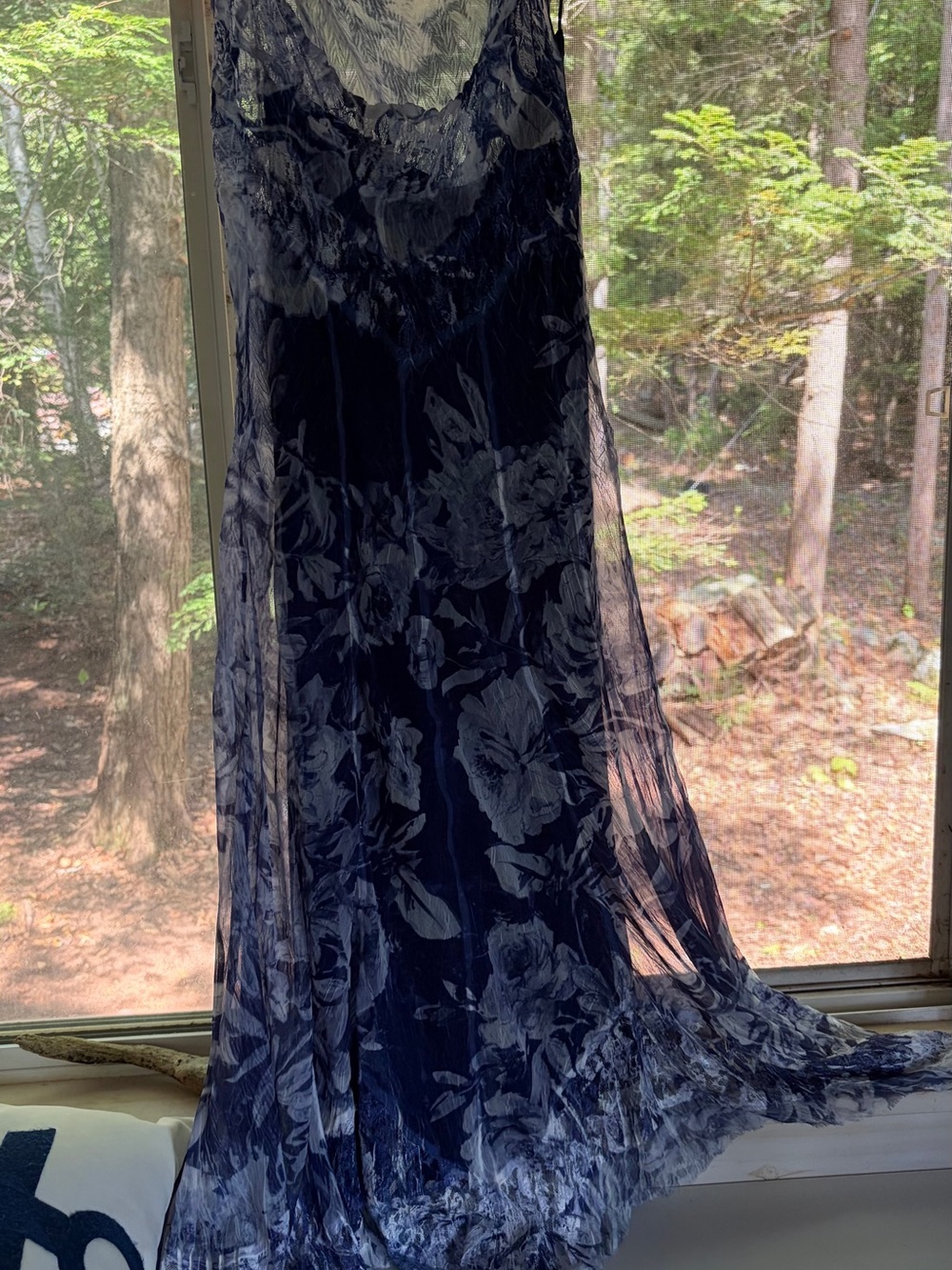 Komarov Navy and White Floral Lace Midi Dress